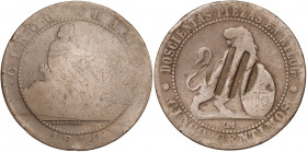 1870. Gobierno Provisional. Barcelona. OM. 5 céntimos. Contramarca escudo catalán en reverso. 4,60 g. BC.