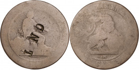 1870. Gobierno Provisional. Barcelona. OM. 10 céntimos. Contramarca CNT. 9,48 g. BC-.