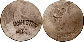 1870. Gobierno Provisional. Barcelona. OM. 10 céntimos. Contramarca AMNISTIA/J. (estrella) S. 9,03 g. BC-.