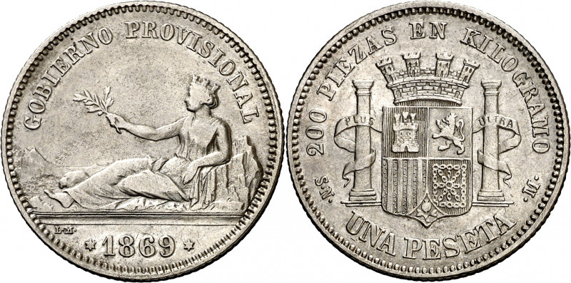 1869. Gobierno Provisional. SNM. 1 peseta. (AC. 16). GOBIERNO PROVISIONAL. 4,88 ...