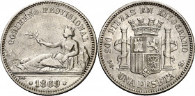 1869. Gobierno Provisional. SNM. 1 peseta. (AC. 16). GOBIERNO PROVISIONAL. 4,88 g. MBC/MBC+.