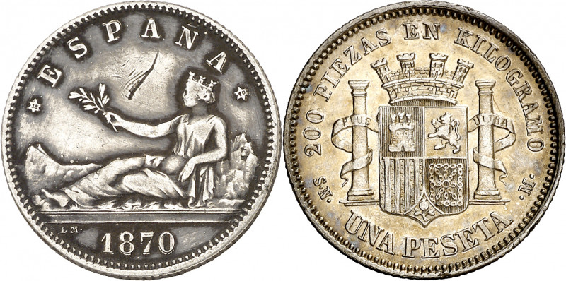 1870*1870. Gobierno Provisional. SNM. 1 peseta. (AC. 18). Raya en anverso. 5 g. ...