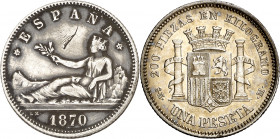 1870*1870. Gobierno Provisional. SNM. 1 peseta. (AC. 18). Raya en anverso. 5 g. (MBC/MBC+).
