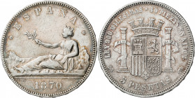 1870*1870. Gobierno Provisional. SNM. 5 pesetas. (AC. 39). 24,59 g. MBC-.