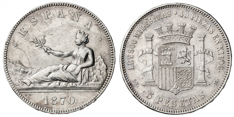 1870*1870. Gobierno Provisional. SNM. 5 pesetas. (AC. 39). 24,90 g. MBC+.