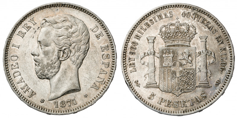 1871*1871. Amadeo I. SDM. 5 pesetas. (AC. 1). 24,82 g. MBC.