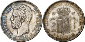 1871*1818. Amadeo I. SDM. 5 pesetas. (AC. 2). Escasa. 24,90 g. MBC.