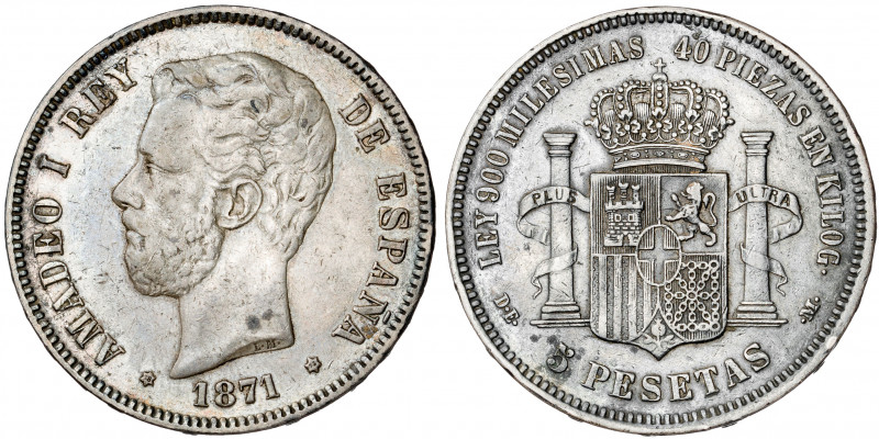 1871*1875. Amadeo I. DEM. 5 pesetas. (AC. 7). 24,89 g. MBC-.
