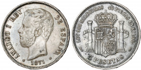 1871*1875. Amadeo I. DEM. 5 pesetas. (AC. 7). 24,89 g. MBC-.
