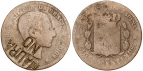 1879. Alfonso XII. Barcelona. OM. 5 céntimos. Contramarca MAURA/NO. 4,73 g. BC.
