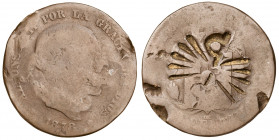 1878. Alfonso XII. Barcelona. OM. 10 céntimos. Contramarca yugo y flechas. 8,12 g. BC-.