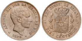 1879. Alfonso XII. Barcelona. OM. 10 céntimos. (AC. 10). 10,26 g. MBC+.