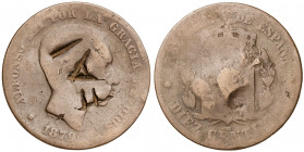 1879. Alfonso XII. Barcelona. OM. 10 céntimos. Contramarca FAI. 9,52 g. BC.