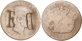 Alfonso XII. Barcelona. OM. 10 céntimos. Contramarca E. Fecha no visible. 9,32 g. BC-.