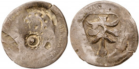 Alfonso XII. Barcelona. 10 céntimos. Contramarcas muy curiosas en anverso y reverso. 8,83 g. (BC).