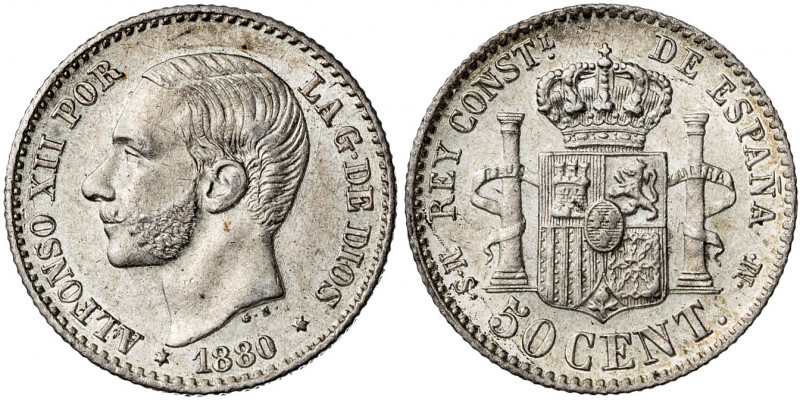 1880*80. Alfonso XII. MSM. 50 céntimos. (AC. 11). 2,47 g. EBC+.