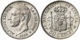 1880*80. Alfonso XII. MSM. 50 céntimos. (AC. 11). 2,47 g. EBC+.