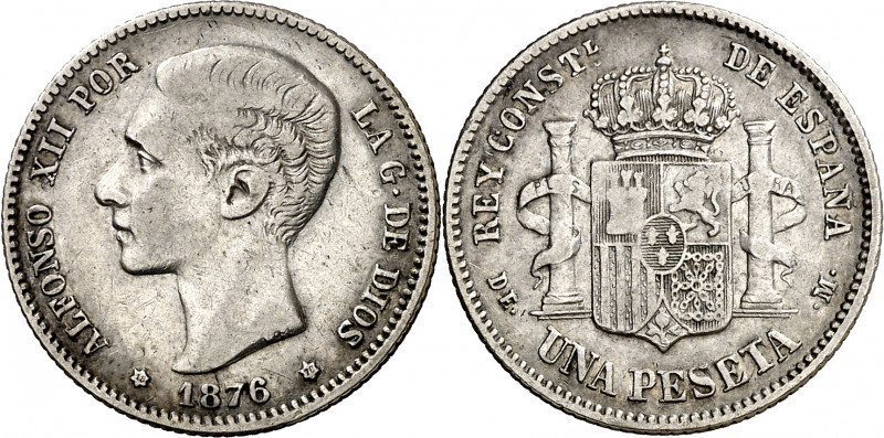 1876*1876. Alfonso XII. DEM. 1 peseta. (AC. 15). 4,93 g. MBC-.