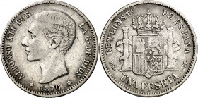 1876*1876. Alfonso XII. DEM. 1 peseta. (AC. 15). 4,93 g. MBC-.