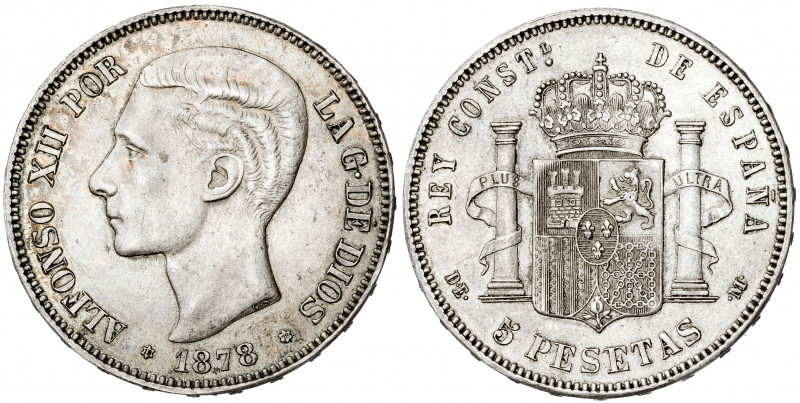 1878*1878. Alfonso XII. DEM. 5 pesetas. (AC. 39). Buen ejemplar. 25,09 g. MBC.