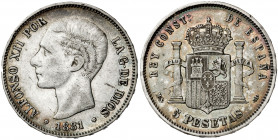 1881*1881. Alfonso XII. MSM. 5 pesetas. (AC. 44). Escasa así. 24,88 g. MBC.