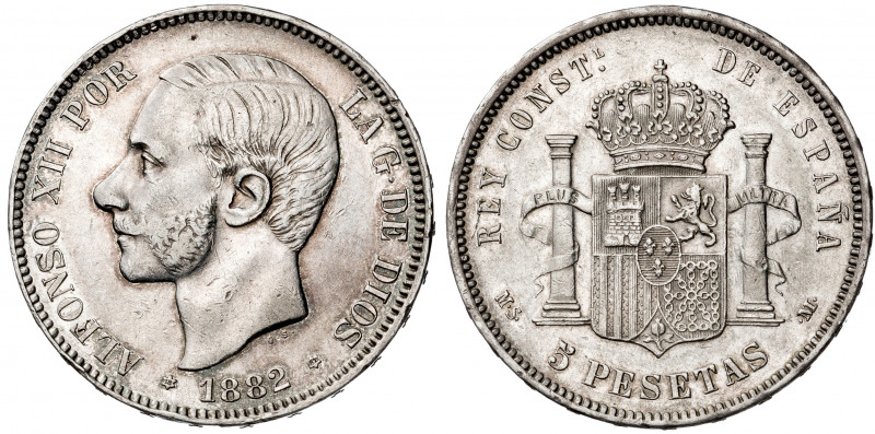 1882*1882. Alfonso XII. MSM. 5 pesetas. (AC. 51). Golpecitos. 25,05 g. MBC.