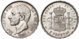 1882*1882. Alfonso XII. MSM. 5 pesetas. (AC. 51). Golpecitos. 25,05 g. MBC.