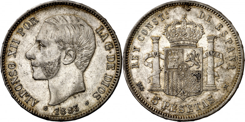 1883*1883. Alfonso XII. MSM. 5 pesetas. (AC. 55). 25 g. MBC+.