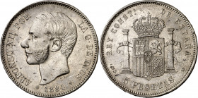 1884*1884. Alfonso XII. MSM. 5 pesetas. (AC. 57). Golpecitos. 24,93 g. MBC+.
