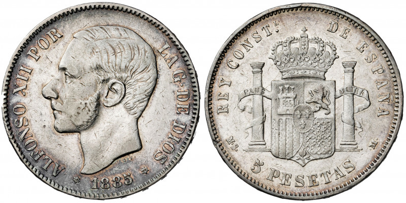 1885*1886. Alfonso XII. MSM. 5 pesetas. (AC. 61). 24,85 g. BC+/MBC-.