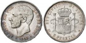 1885*1886. Alfonso XII. MSM. 5 pesetas. (AC. 61). 24,85 g. BC+/MBC-.