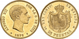 1876*1876. Alfonso XII. DEM. 25 pesetas. (AC. 67). Leves marquitas. Muy bella. Brillo original. Escasa así. 8,06 g. S/C-.