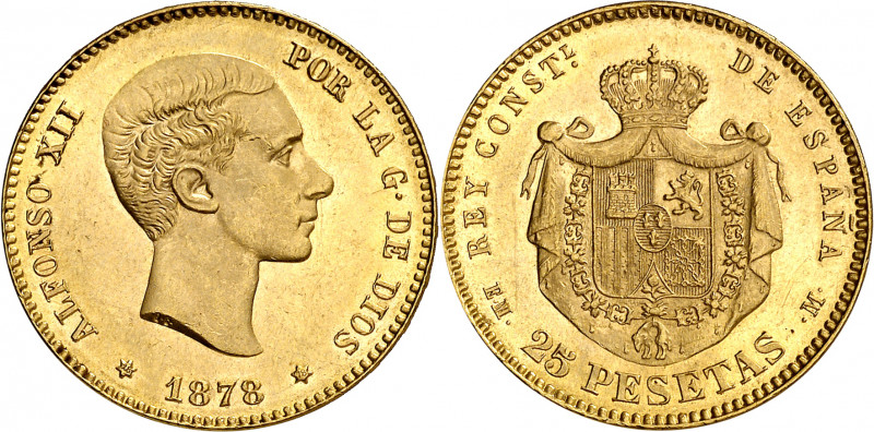 1878*1878. Alfonso XII. EMM. 25 pesetas. (AC. 71). Leves marquitas. Brillo origi...