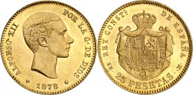 1878*1878. Alfonso XII. EMM. 25 pesetas. (AC. 71). Leves marquitas. Brillo original. 8,05 g. EBC+.