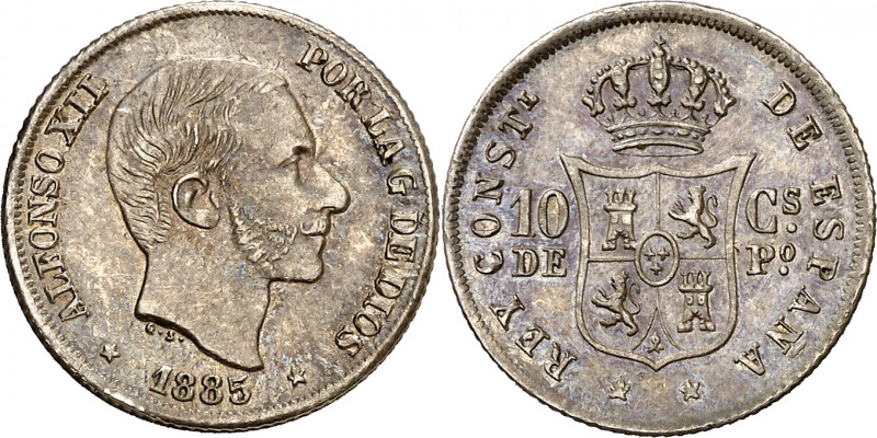 1885. Alfonso XII. Manila. 10 centavos. (AC. 102). Atractiva. 2,58 g. EBC+.