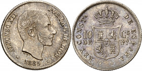 1885. Alfonso XII. Manila. 10 centavos. (AC. 102). Atractiva. 2,58 g. EBC+.