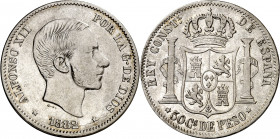 1882. Alfonso XII. Manila. 50 centavos. (AC. 118). 12,87 g. MBC.