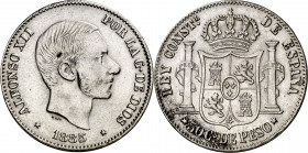 1885. Alfonso XII. Manila. 50 centavos. (AC. 124). 12,91 g. MBC+.