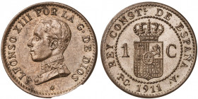 1911*1. Alfonso XIII. PCV. 1 céntimo. (AC. 3). Escasa. 0,92 g. EBC-/EBC.