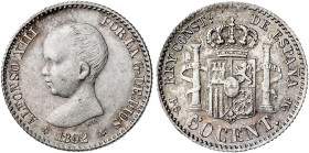 1892*92. Alfonso XIII. PGM. 50 céntimos. (AC. 38). 2,46 g. EBC-.