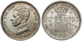 1904*04. Alfonso XIII. SMV. 50 céntimos. (AC. 46). Pátina. 2,43 g. EBC+.