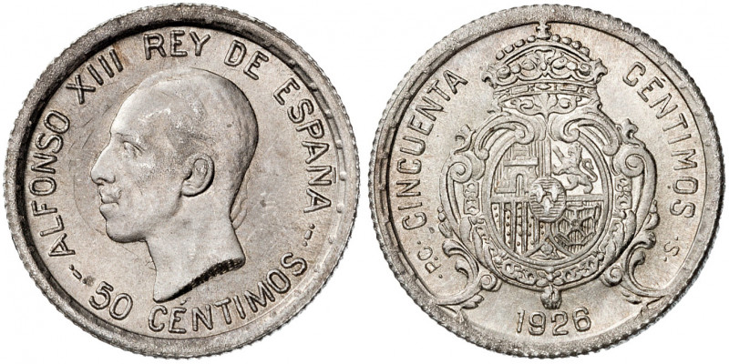 1926. Alfonso XIII. PCS. 50 céntimos. (AC. 50). 2,48 g. S/C-.