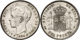 1896*1896. Alfonso XIII. PGV. 1 peseta. (AC. 56). Mínimas rayitas. 5 g. EBC+.