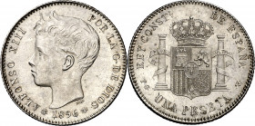 1896*1896. Alfonso XIII. PGV. 1 peseta. (AC. 56). Bella. 5,06 g. S/C-.