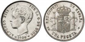 1900*1900. Alfonso XIII. SMV. 1 peseta. (AC. 59). Limpiada. 5,05 g. EBC-/EBC.