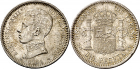 1904*1904. Alfonso XIII. SMV. 1 peseta. (AC. 68). Parte de brillo original. 4,96 g. EBC.
