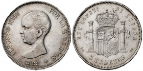 1888*1888. Alfonso XIII. MPM. 5 pesetas. (AC. 92). Golpecitos. 24,92 g. MBC-.