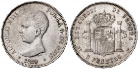 1889*1889. Alfonso XIII. MPM. 5 pesetas. (AC. 93). 25,03 g. MBC.