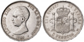 1890*1890. Alfonso XIII. MPM. 5 pesetas. (AC. 95). 24,75 g. MBC.