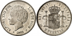 1892*1892. Alfonso XIII. PGM. 5 pesetas. (AC. 100). 24,87 g. MBC+.
